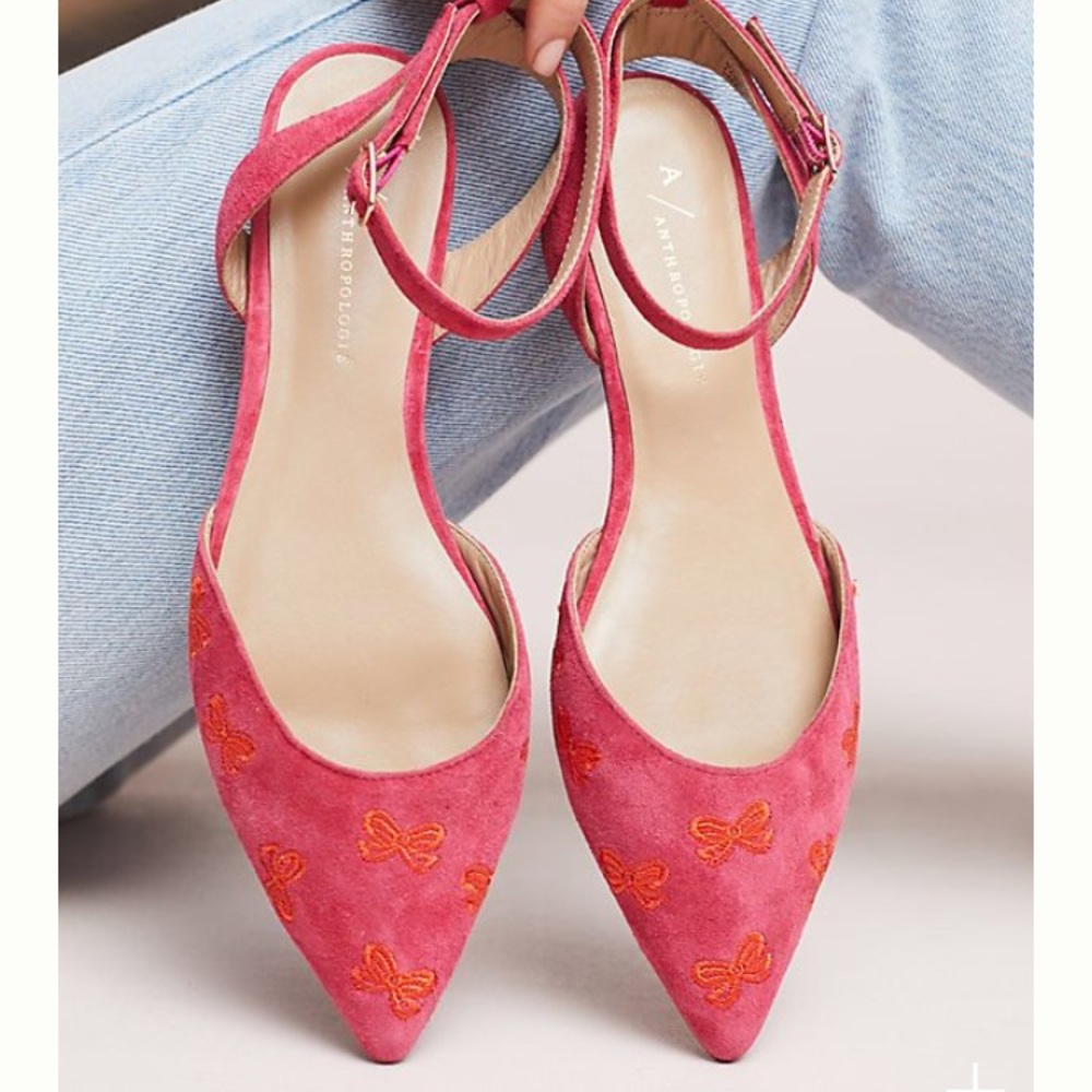 Anthropologie Embroidered Bow Flats